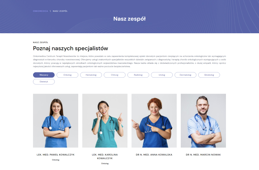 Realizacja strony www dla kliniki onkologicznej Onkomedica