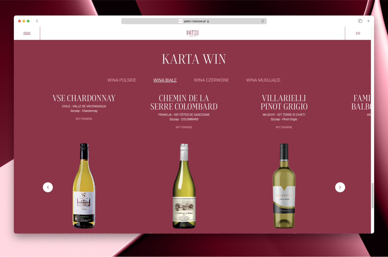 Restauracja Patio - strona internetowa