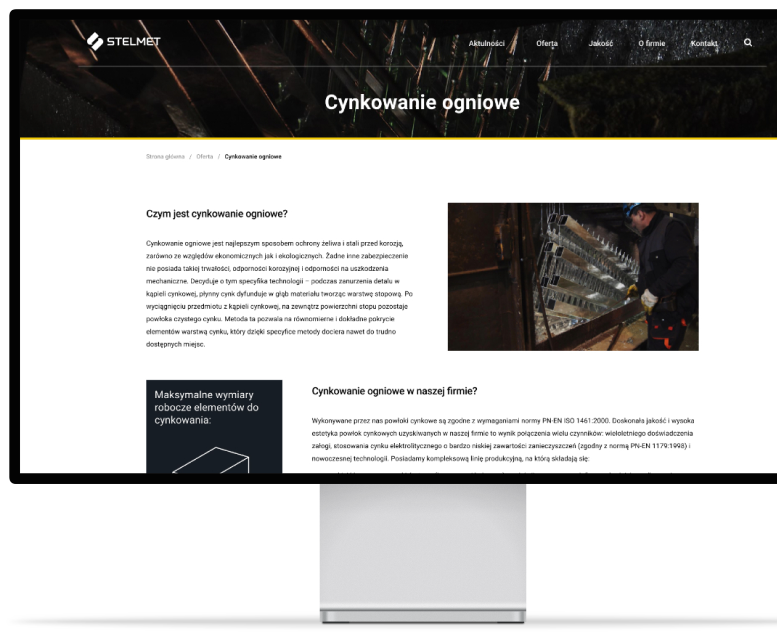 Realizacja strony www dla firmy przemysłowej STELMET